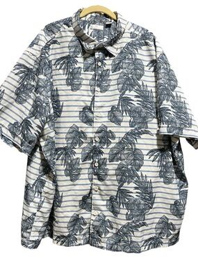 Cafe Luna Men's Blue Tropical Print Button-Up Short Sleeve Shirt- Size 3XL